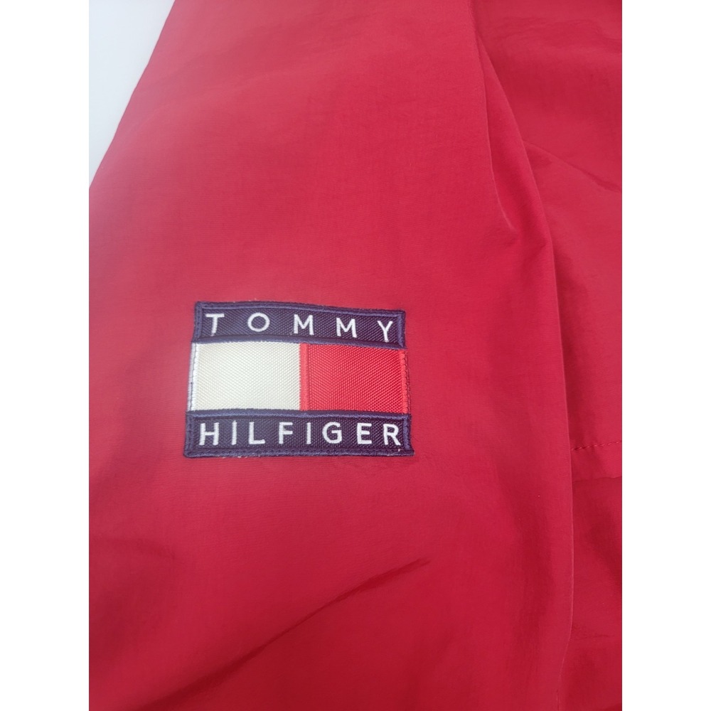 Vintage 90's Tommy Hilfiger Hooded Jacket Red Blue Men's Size XL Spellout Hooded - Picture 12 of 15